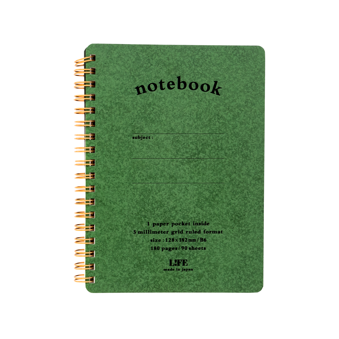 Life Stationery B6 Spiral Notebook Green