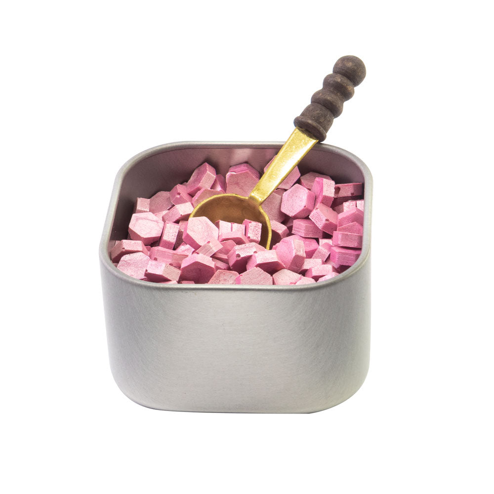 Freund Mayer Sealing Wax Beads in Tin with Spoon- Pink