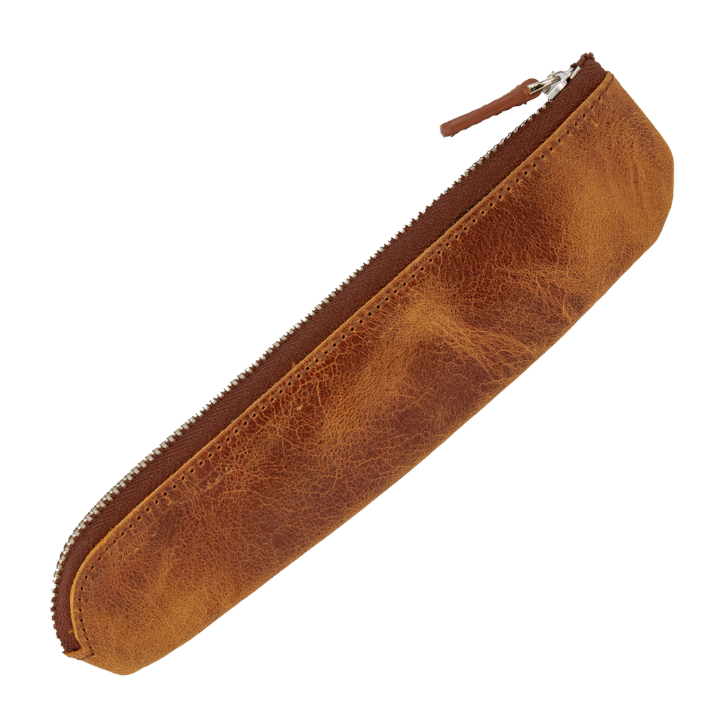 Galen Leather Leather Zippered Single Pen Pouch- Crazy Horse Tan