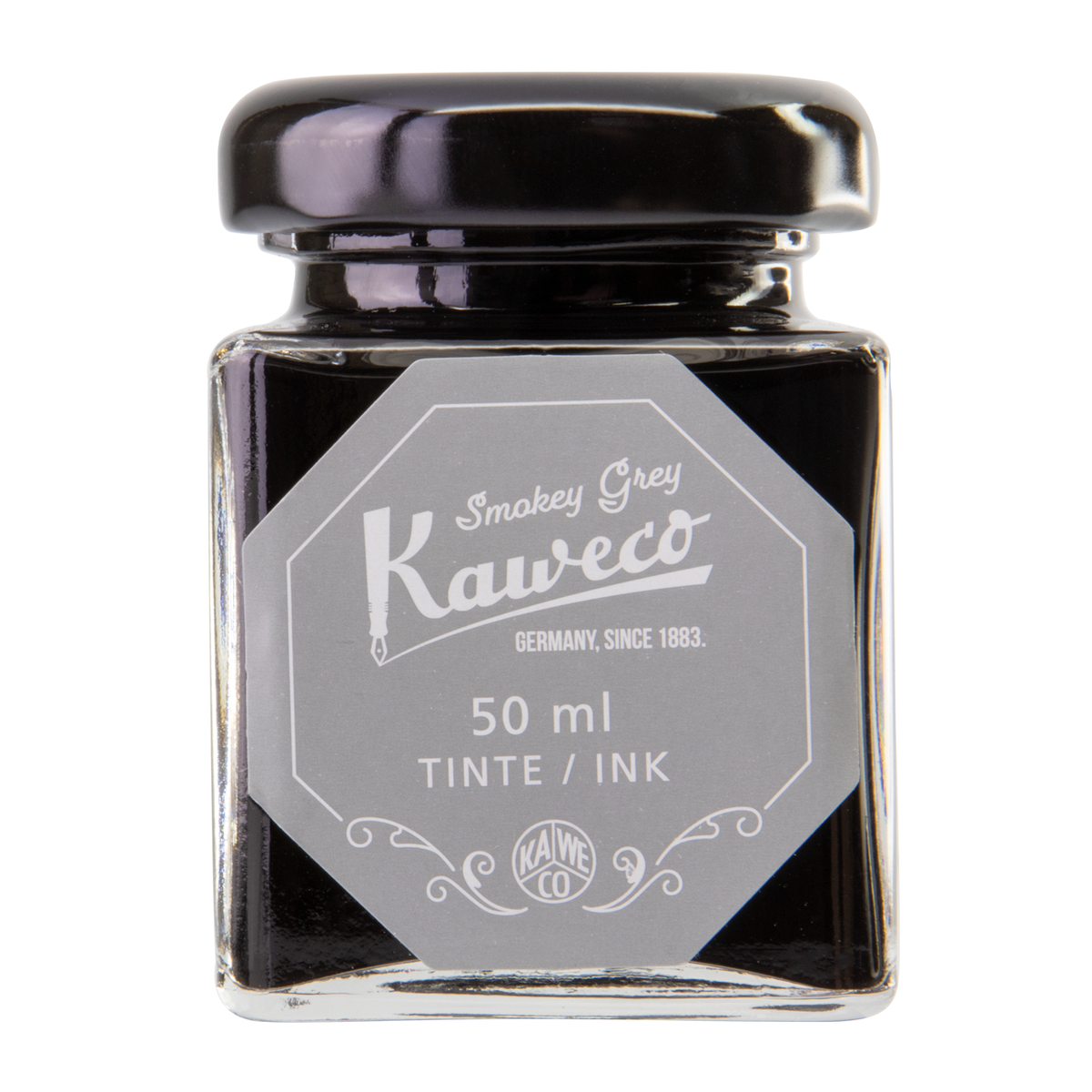 Kaweco Smokey Grey is a medium neutral grey fountain pen ink with medium shading. It dries in 30 seconds in a medium nib on Rhodia and has an average flow. Kaweco ink is made in Germany.