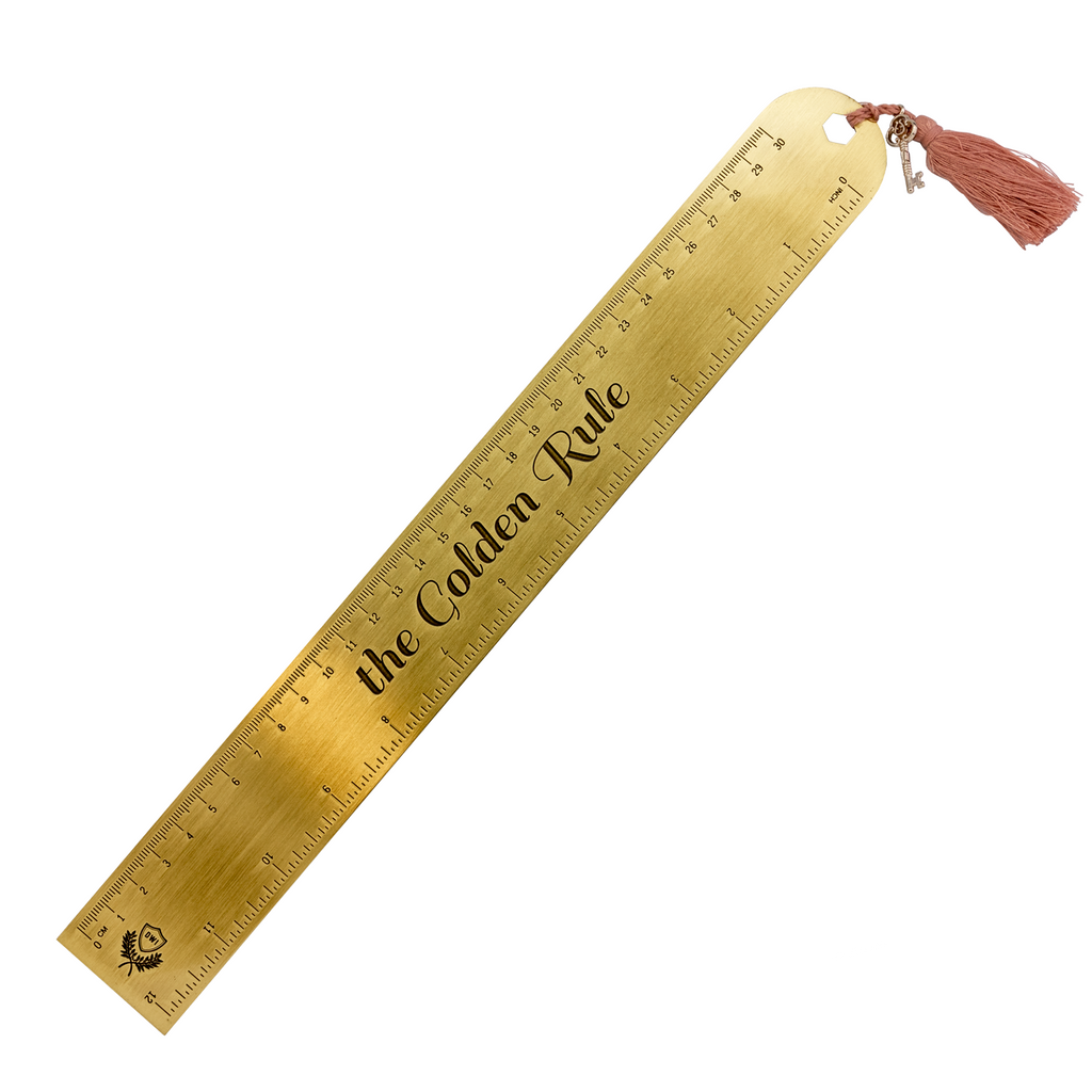 GOLD MEASURE TWICE CUT ONCE - METAL RULER W/TASSLE AND CHARM 12