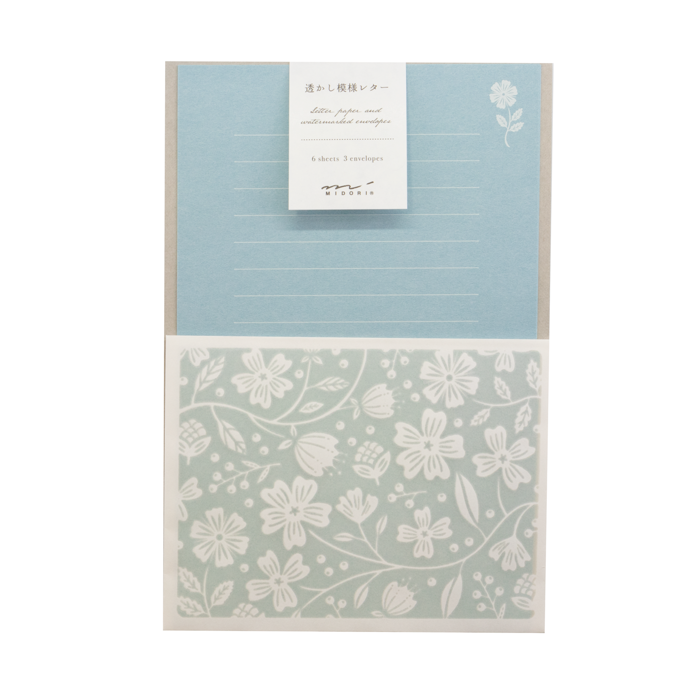 Midori Letter Set 500 - Watermark Flower Light Blue