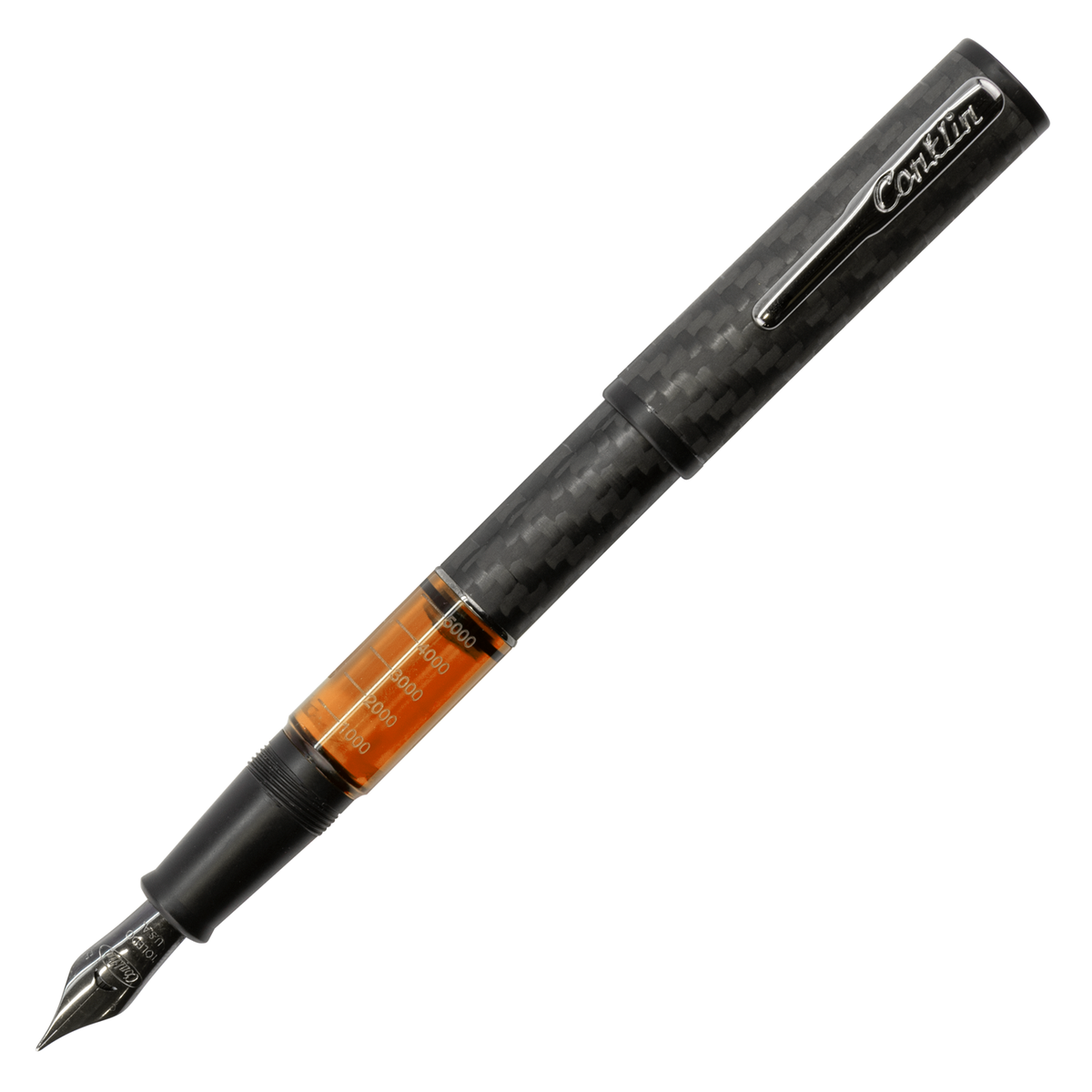 Conklin Carbon Fiber Stealth Word Gauge Fountain Pen - Orange