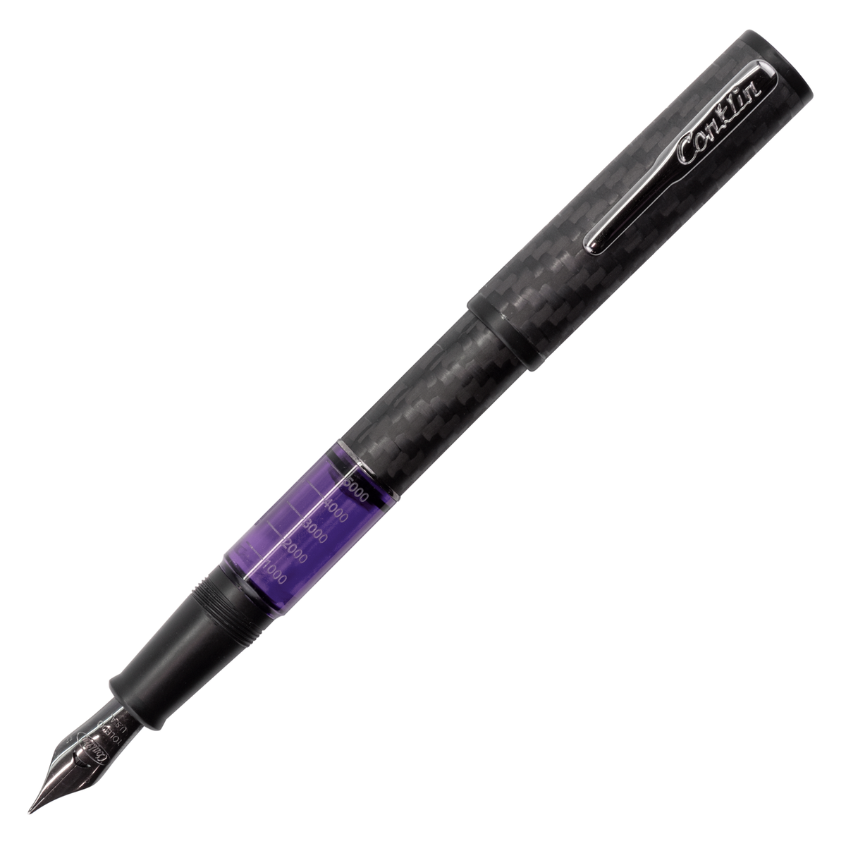 Conklin Carbon Fiber Stealth Word Gauge Fountain Pen - Purple
