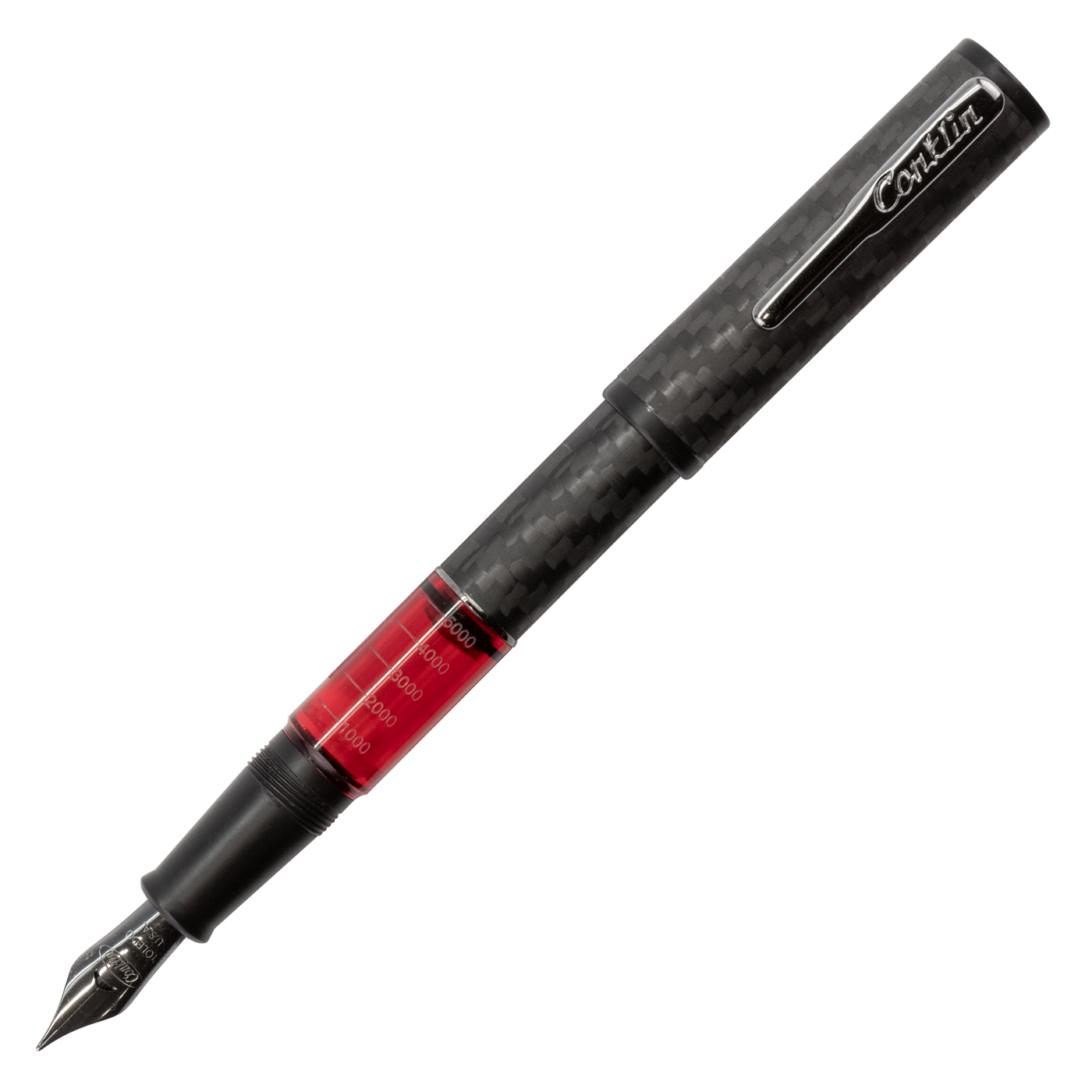 Conklin Carbon Fiber Stealth Word Gauge Fountain Pen - Red