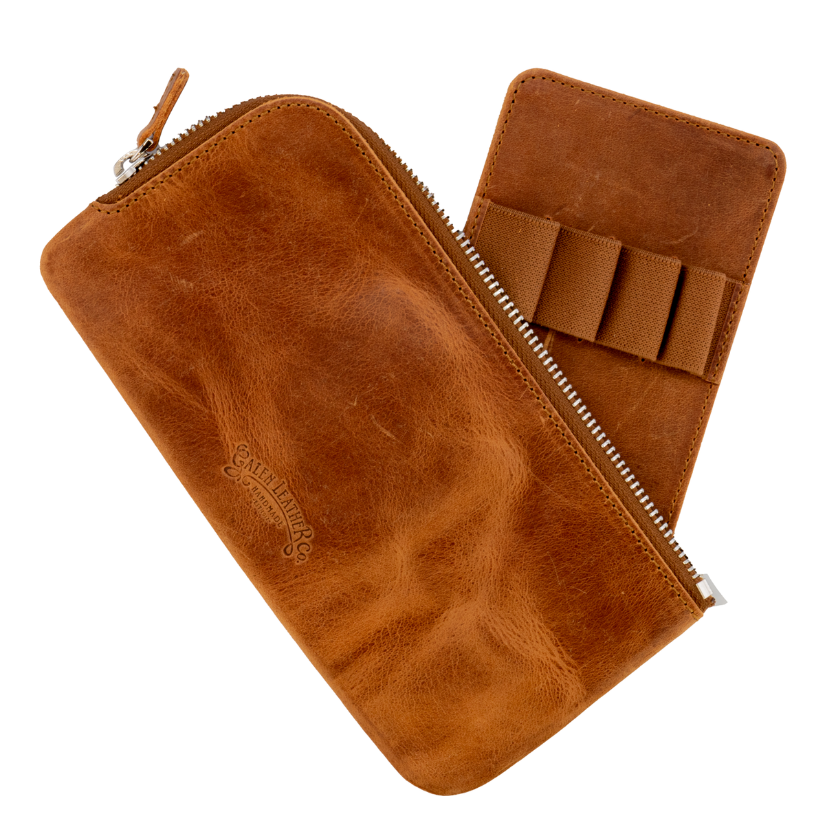 Galen Leather Co. Slip-N-Zip 4 Pen Pouch- Crazy Horse Tan